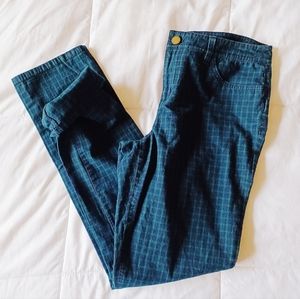 Ralph Lauren Vintage 90s Prep Skinny Tapered Trousers Pants Plaid Green Navy
